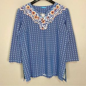 J. McLaughlin Catalina Knit Top Women’s Size XL Split V Neck Side Slit Floral